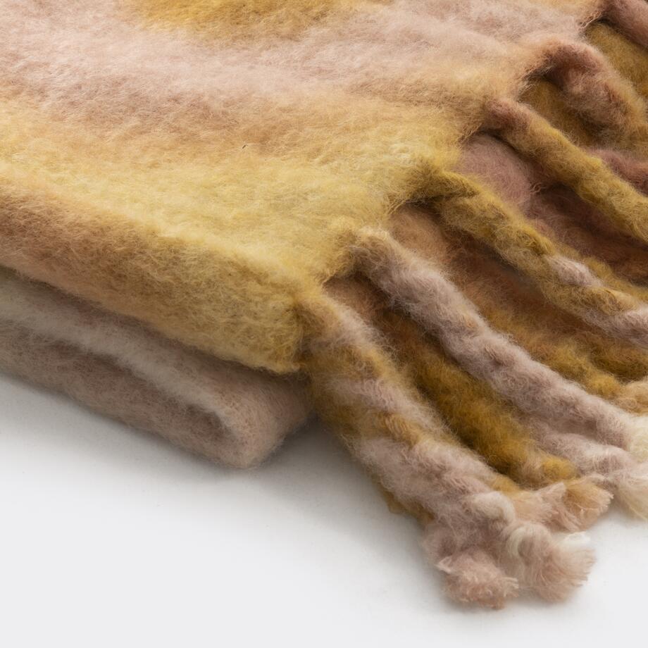 Mohair and Wool Throw, Multi Colored Abstract, Peach Cream