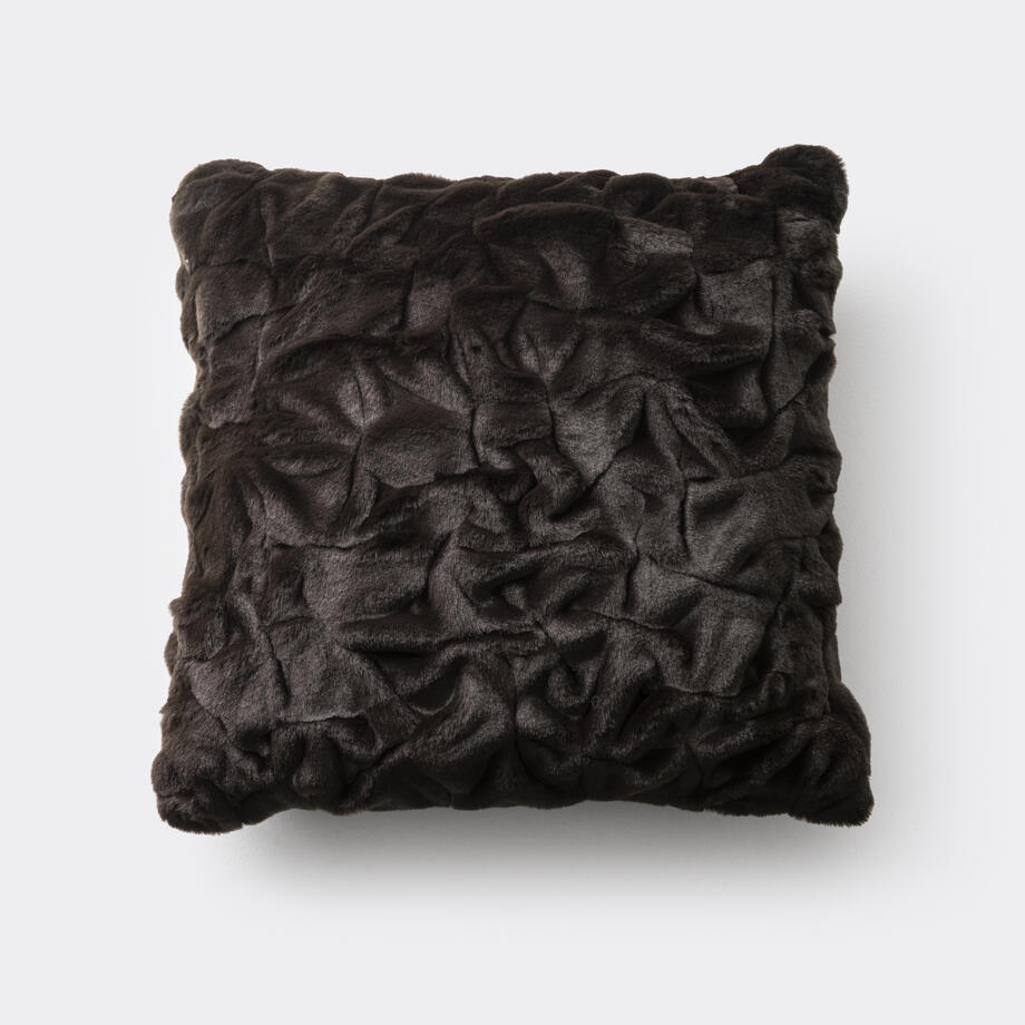 Faux Pleated Pillow, 22x22, Black Sheared Mink