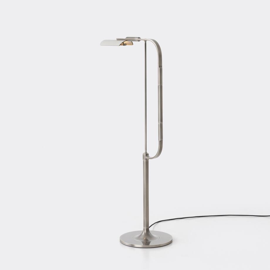 Bowyer Reading Lamp, Lightly Aged Nickel, South Cape Leather Shade