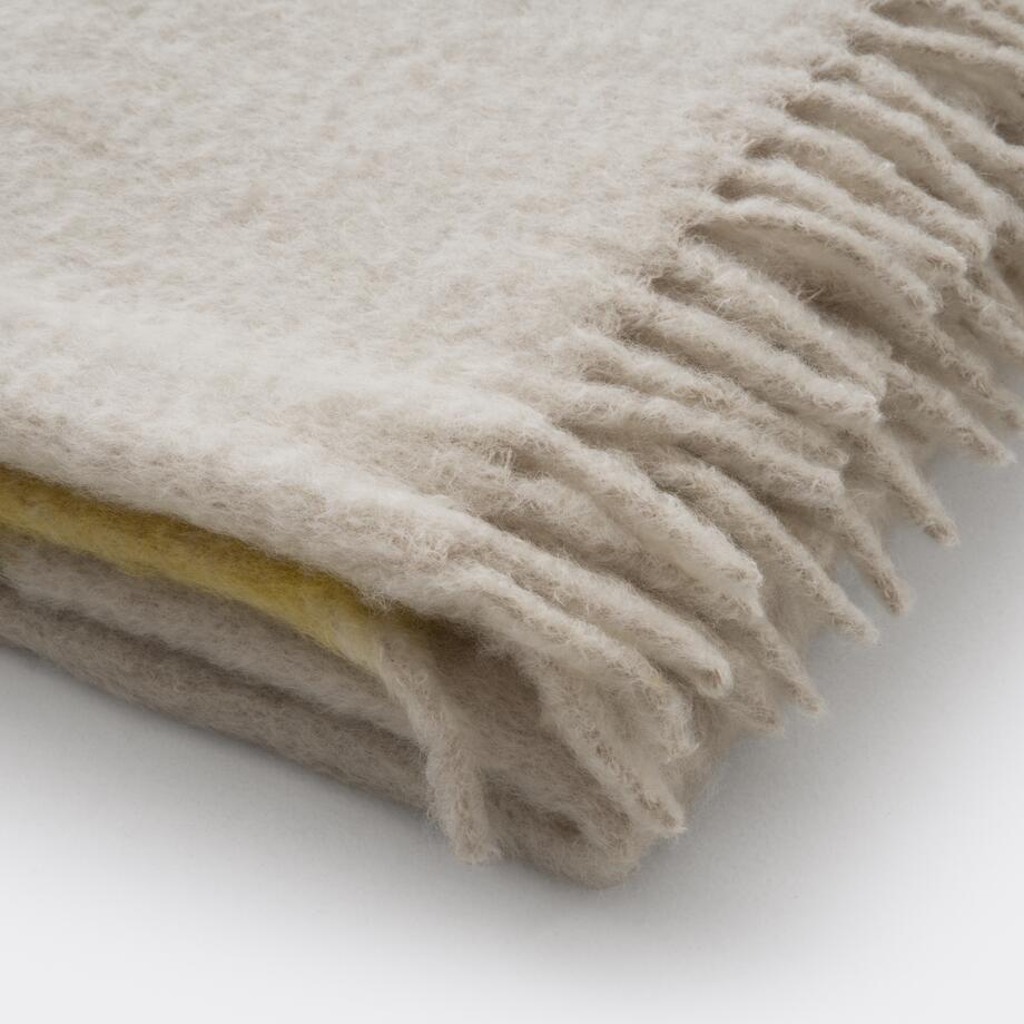 Mohair And Wool Throw with Suede Detail, Yellow Beige