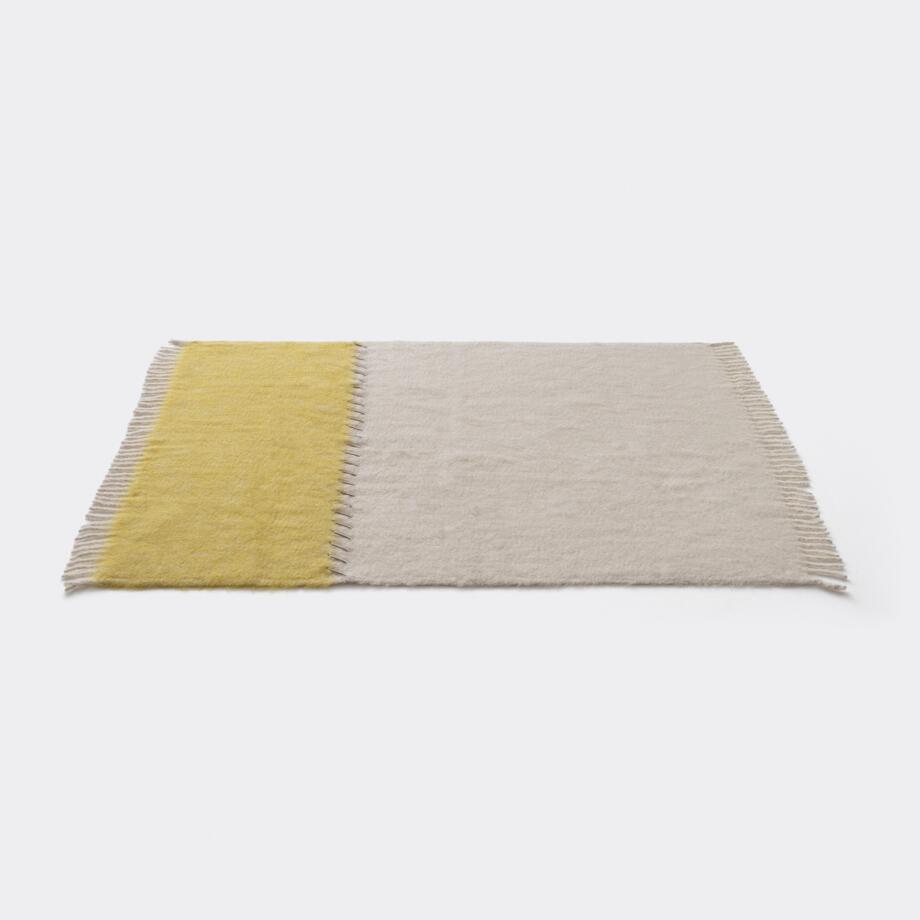 Mohair And Wool Throw with Suede Detail, Yellow Beige