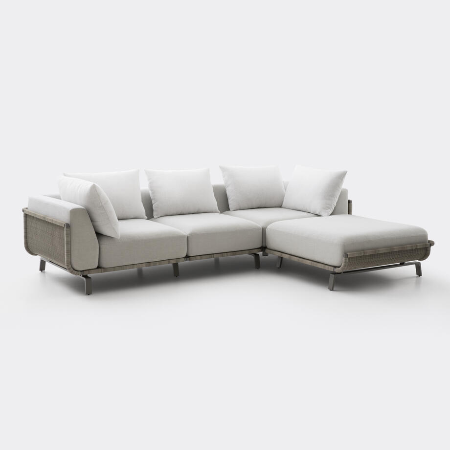 Tortuga Sectional, Oyster, Soft Canvas, Spring Snow