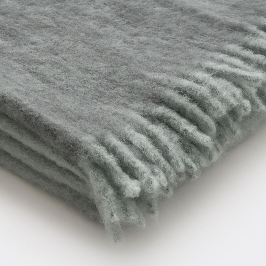 Mohair and Wool Throw with Suede Detail, Ice Blue