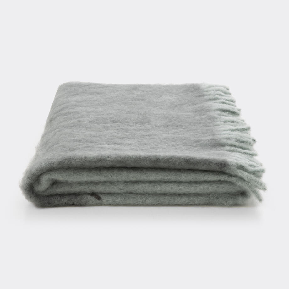 Mohair and Wool Throw with Suede Detail, Ice Blue
