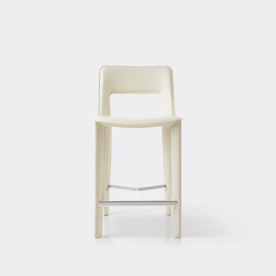 Pelle Counter Stool, Off White, Polished Chrome