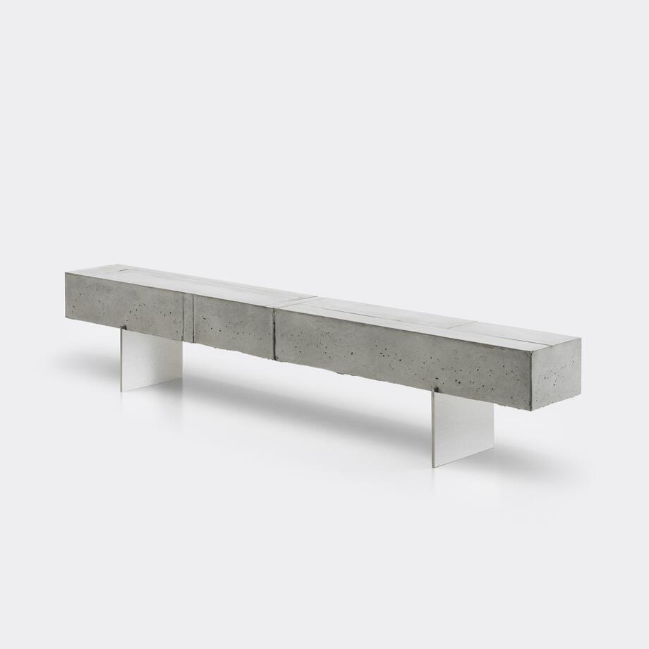 Concrete Blok Bench, 82 in, Mirrored Steel