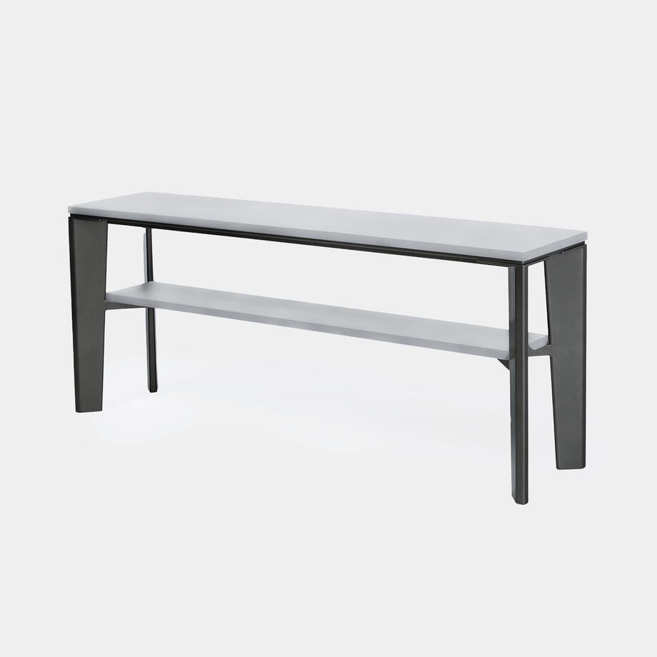Keel Console Pure White Stone Top, Basalt Frame