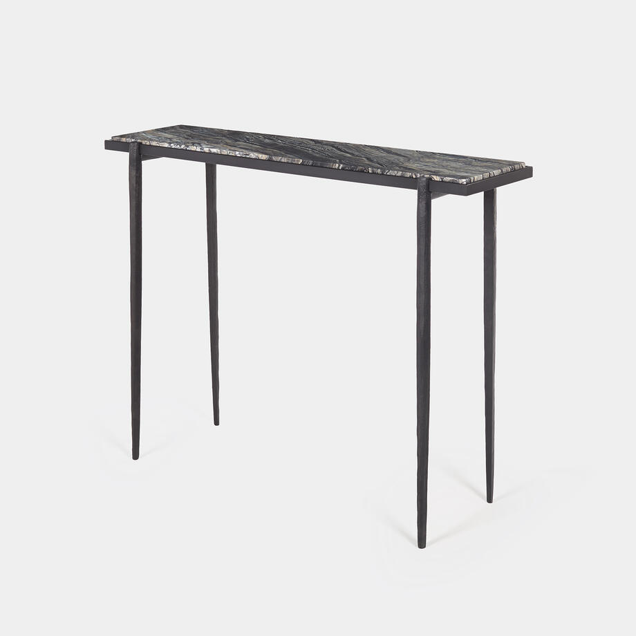 Lark Console Hand Forged Iron Base, Silver Wave Stone Top