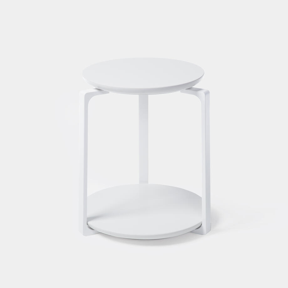 Plankton Round Side Table Sz 1, Pure White Stone Top, Pearl Frame