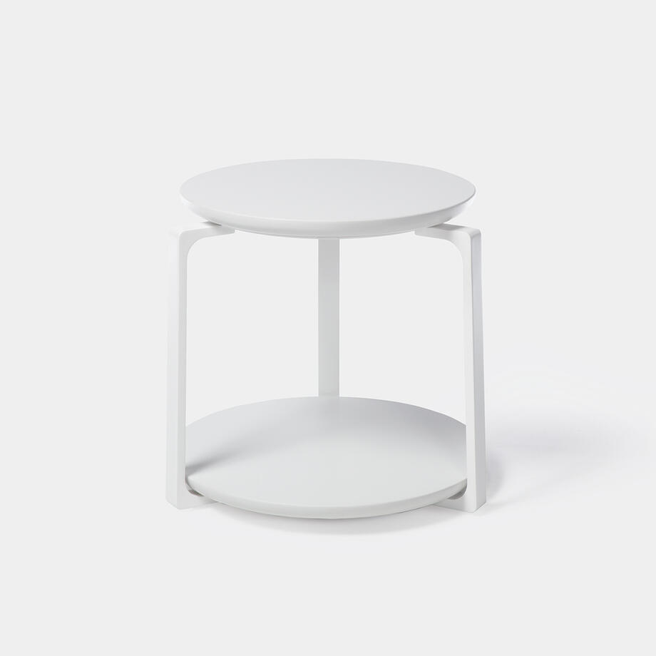 Plankton Round Side Table , Sz 2, Pure White Stone Top, Pearl Frame