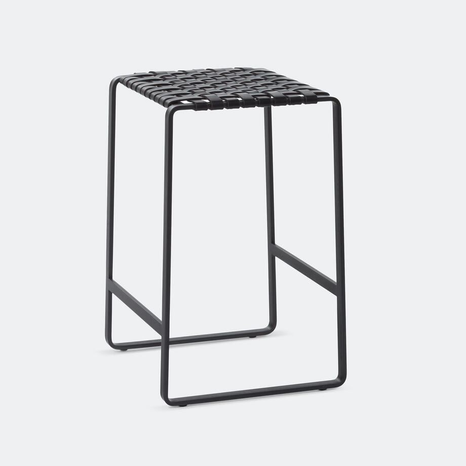 Backless Counter Stool Black Steel with Black Leather